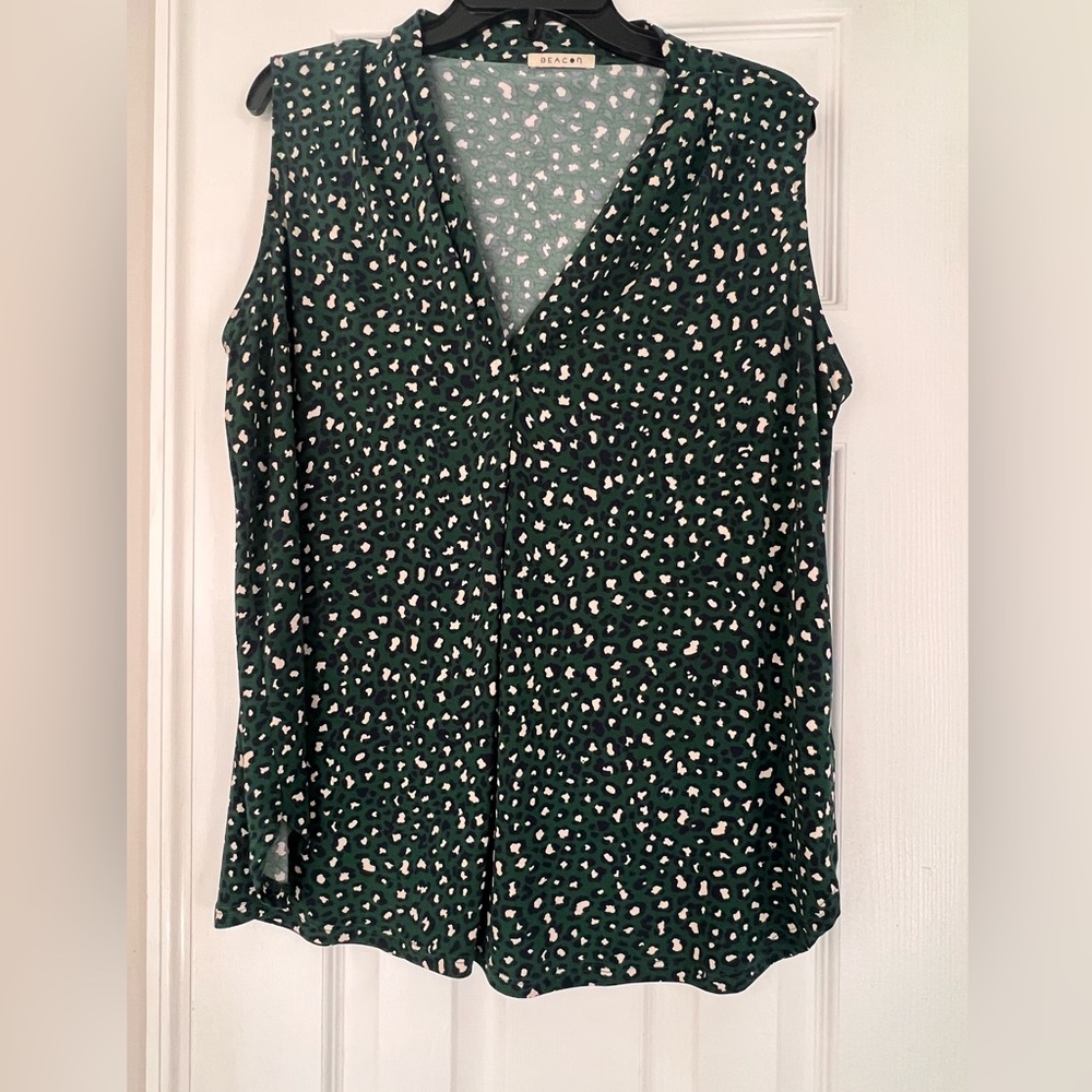 Pretty blue/green patterned sleeveless blouse, 1X